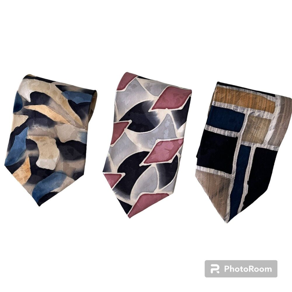Lot Of 3 Rivellino Ties Abstract Print Silk Feel